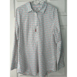 Vineyard Vines 1/2 Button Up Popover Dot Cotton‎ Shirt Womens 14 Light Blue